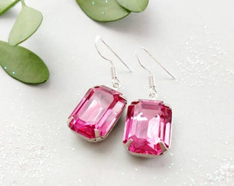 Orecchini pendenti in cristallo rosa chiaro: orecchini in argento sterling