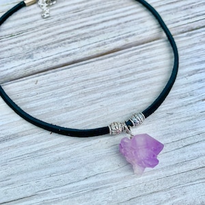 Amethyst Black Choker Necklace, choker necklace, bohemian necklace, 90&#39;s choker, healing necklace, purple choker, black choker