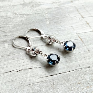 Montana Blue and Clear Swarovski Crystal Earrings in a Silver Plated Prong setting / Montana Blue Earrings / Blue Earrings / Navy Earrings