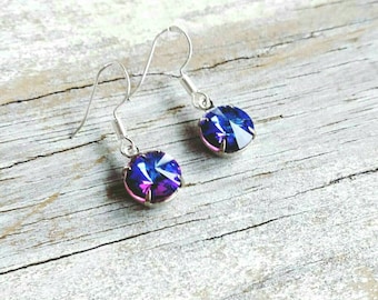 Swarovski Crystal Earrings, Indigo Purple, 925 Sterling Silver