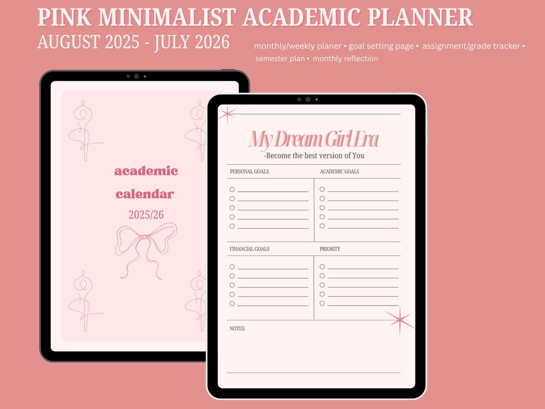 2025-2026 Academic Digital Planner: Pink Minimalist Student Calendar ...