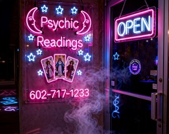 Custom Psychic Shop Opening Neon Sign Set • Witch Business Bundle