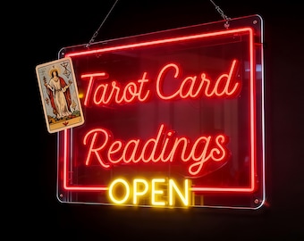 Letrero de neón para lectura de cartas del tarot: Luz espiritual personalizada para negocios abiertos
