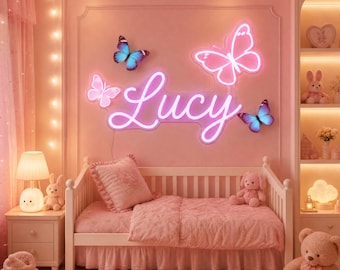 Custom Butterfly Neon Sign - Pink Name Light for Girls Room Nursery Decor