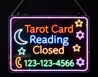 Letrero de neón personalizado de lectura de cartas del tarot cerrado - Letrero LED con horario de atención para negocios psíquicos