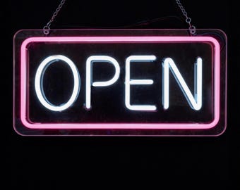 Letrero de neón personalizado "ABIERTO" para tienda psíquica – Letrero LED de horario comercial, decoración mística para escaparates