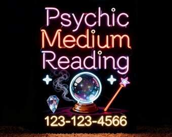 Letrero de neón personalizado de lectura médium psíquica - Decoración de tienda mediana, iluminación mística para tienda