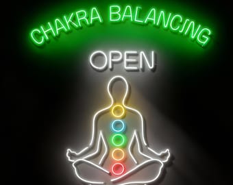 Letrero de neón para equilibrio de chakras: Letrero personalizado de sanación Reiki, decoración LED para estudio de yoga
