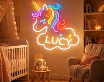 Custom Unicorn Neon Sign - Rainbow Name Light for Kids Room Nursery Decor