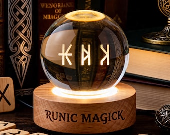 Custom Runic Magick Alter Neon Light – RGB LED Wood Base Crystal Ball Lamp