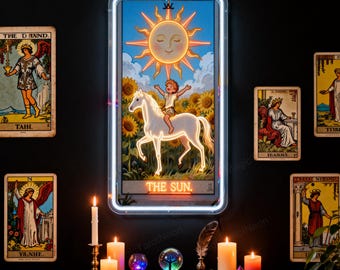 Letrero de neón personalizado con la carta del Tarot del Sol: arte LED personalizado para energía positiva.