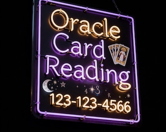 Letrero de neón personalizado para lectura de cartas del oráculo - Letrero psíquico con número de teléfono - Mystic Store Light