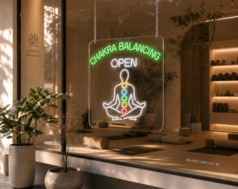 Custom Chakra Neon Sign - Yoga Studio OPEN Window Sign for Wellness Decor