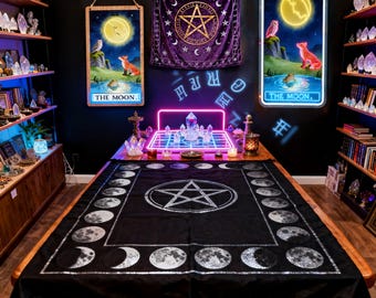 Custom Tarot Neon Sign Bundle, Tarot Shop Decor, Wood Plaque, Altar Cloth