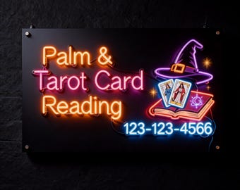 Letrero de neón para lectura de la palma de la mano y cartas del tarot / Número de teléfono personalizado / Decoración para tienda psíquica