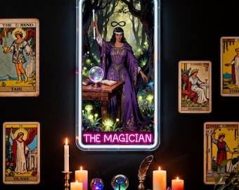 Letrero de neón personalizado con la carta del Tarot del Mago: arte LED místico personalizado para la manifestación.