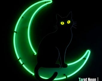 Letrero de neón personalizado de gato y luna creciente: Decoración LED de Halloween para una habitación de brujas