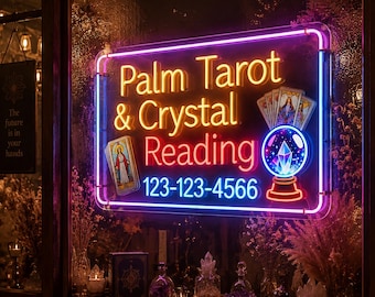 Custom Palm Tarot Crystal Reading Neon Sign - Witch LED Wall Decor for Home & Shop