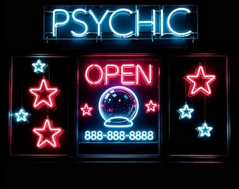 Juego de 4 letreros personalizados de adivinación con mensaje abierto - Decoración de neón personalizada para adivinos