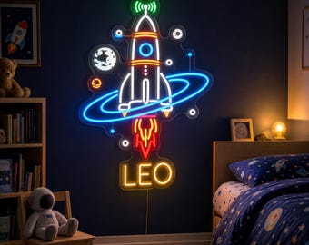 Custom Rocket Neon Sign - Space Themed Name Light for Kids Room Decor