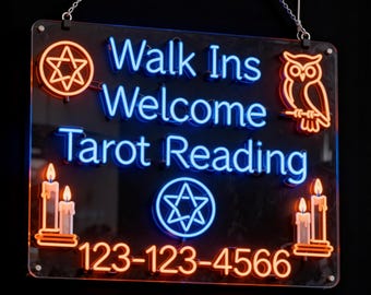 Letrero de neón para lectura de tarot sin cita previa / Teléfono personalizado / Letrero de tienda para lectura de la palma