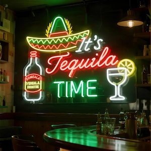 It&#39;s Tequila Time Neon Sign: Mexican Fiesta Bar Decor