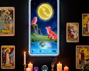 Letrero de neón personalizado con la carta del Tarot de la Luna – Decoración de pared mística LED personalizada