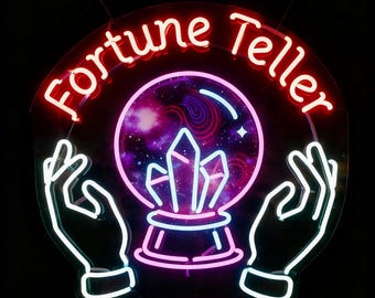 Letrero de neón de adivino personalizado: Bola de cristal LED, decoración mística