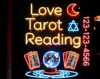 Letrero de neón personalizado para lectura del tarot del amor: decoración mística romántica, iluminación espiritual para negocios.