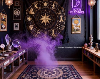 Custom Celestial Wall Gallery Bundles - Tarot Readings Neon Sign with The Sun Wood Plaque & Tapestry