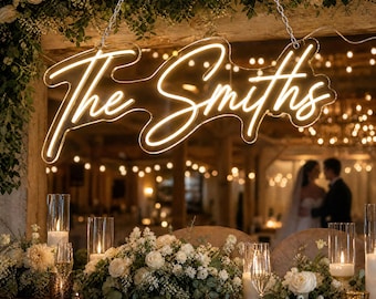 Custom Last Name Neon Sign - Wedding Script Light for Mr & Mrs Gift