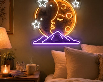 Custom Moon Neon Sign - Soothing Face Night Light for Bedroom Wall Decor