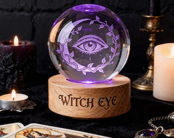 カスタム魔女の目祭壇ネオンライト – RGB LED木製ベースクリスタルボールランプ