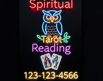 Letrero de neón para lectura de tarot espiritual / Teléfono personalizado / Luz para espacio de meditación / Letrero de tienda de brujas