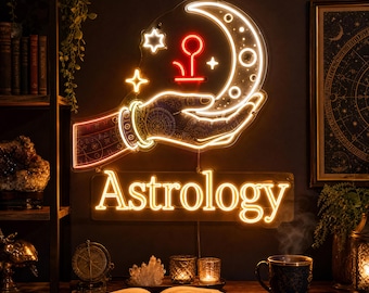 Custom Astrology Neon Sign - Star Hand Moon LED Wall Art for Zodiac Gift