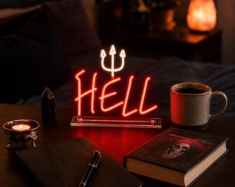 Custom Hell Neon Sign - Trident LED Desk Light for Gothic Dark Humor Decor