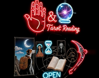 Letrero de neón de cartas del tarot personalizado: Arte mural LED de adivinación mística