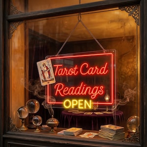 Custom Tarot Card Readings Neon Sign - Retro Open Sign for Psychic Shop Window image 1