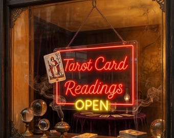 Custom Tarot Card Readings Neon Sign - Retro Open Sign for Psychic Shop Window