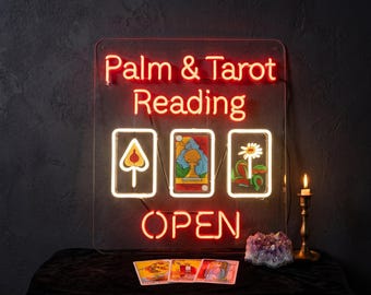 Custom Tarot Neon Sign - Palm Reading Storefront Decor with OPEN for Shop