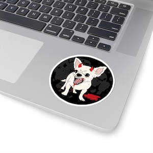 Würziger Chihuahua-Aufkleber, würziger Hundeaufkleber, mittlere Chihuahua-Aufkleber, Dämonenhund, gruselig süß