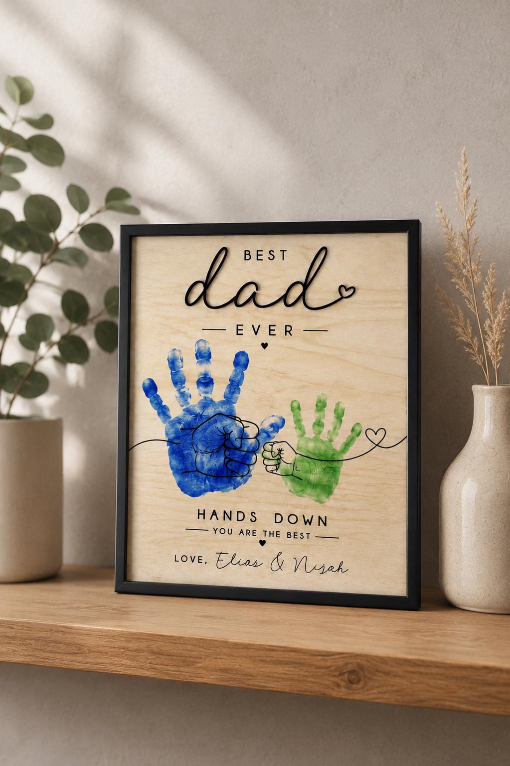 Personalized Best Dad Ever Wood Sign | Custom Handprint Art | Father's ...