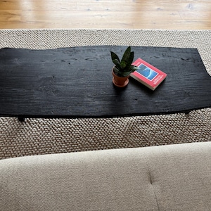 Live Edge Burnt Oak Coffee Table: Shou Sugi Ban Japandi Style