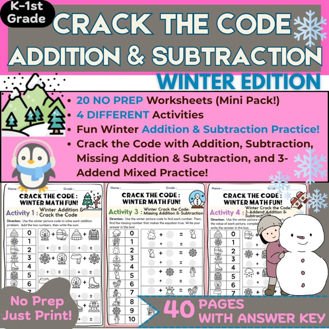 Crack the Code Winter Math Theme | Addition & Subtraction ...