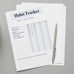 Habit Tracker Week | PDF Template A4 for Printing | Habit Tracker German | Digital Planning