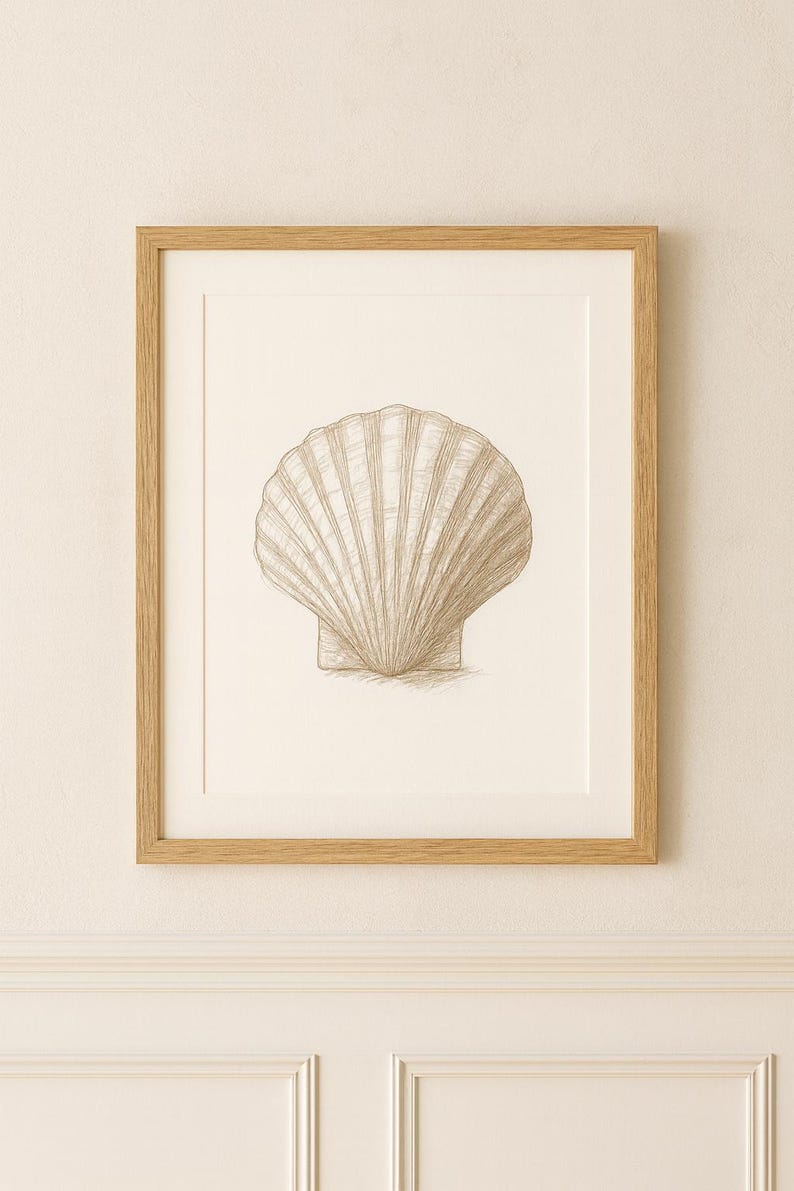 Coastal Shell & Coral Wall Art Set - Neutral Printable Sketch, Hamptons ...