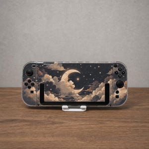 Custom Golden Crescent Moon Case for Switch, OLED, Lite and Switch 2, Clear Hard Shell Cover, Dreamy Night Sky Console Skin