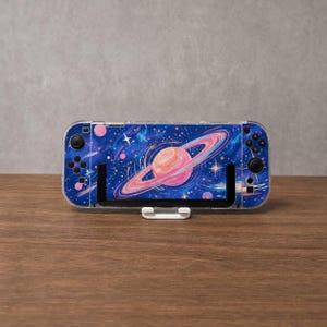 Custom Pastel Galaxy Planet Case for Switch, OLED, Lite and Switch 2, Clear Hard Shell Cover, Pink Saturn Space Console Skin