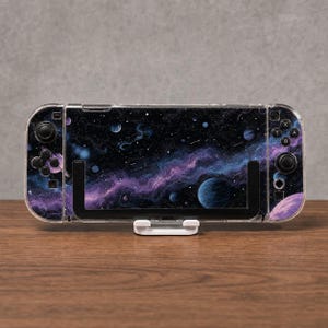 Custom Deep Space Galaxy Case for Switch, OLED, Lite and Switch 2, Clear Hard Shell Cover, Purple Nebula Console Skin