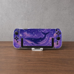 Custom Cosmic Whale Case for Switch, OLED, Lite and Switch 2, Clear Hard Shell Cover, Purple Starry Night Console Skin
